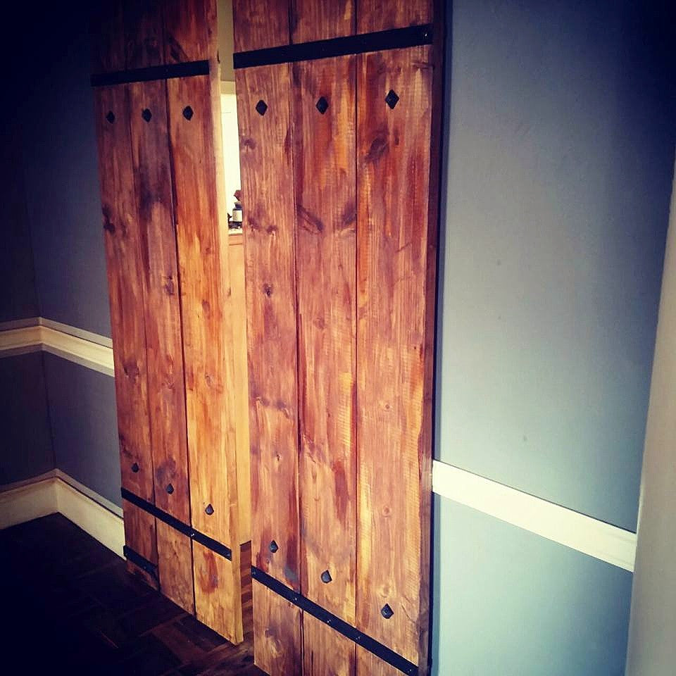 Barn style sliding door with NW/66DD antique rivet head decor studs 