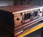 Sleeper wood coffee table finished off with NW/60DD coach bolt heads. 