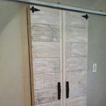Recycled pallet wood sliding doors with NW/AC14 spears/mock hinges and NW/AC2 mock handles.