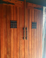 Create your own farm style door using NW/AC6 mock hinges, NW/AC32 door grills and NW/35DD decorative studs
