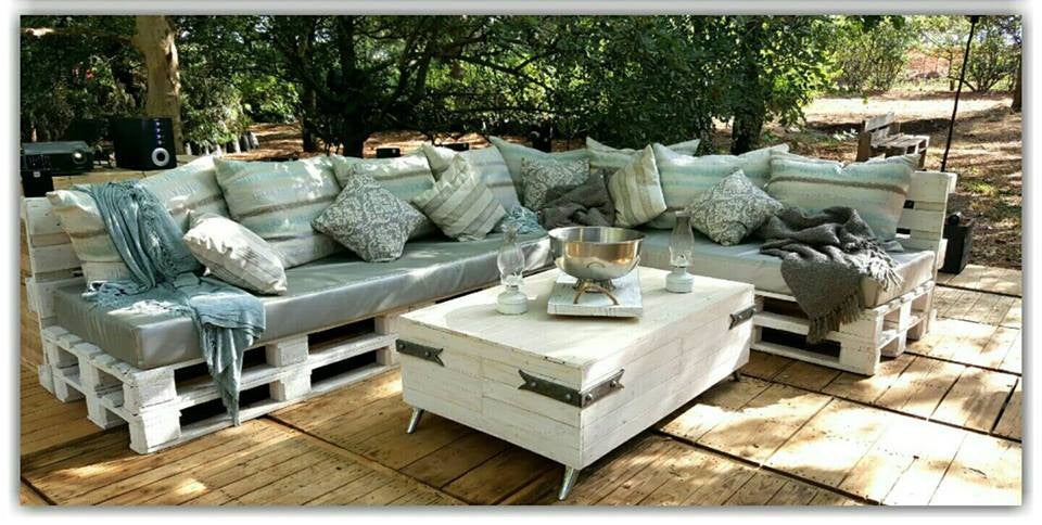 Recycled pallet wood furniture with decorative resin studs 